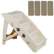 SuperDeal 24L 15.5W Lightweight Folding 4-Step Pet Stairs for Bed Sofa W/Washable Carpet PP Beige