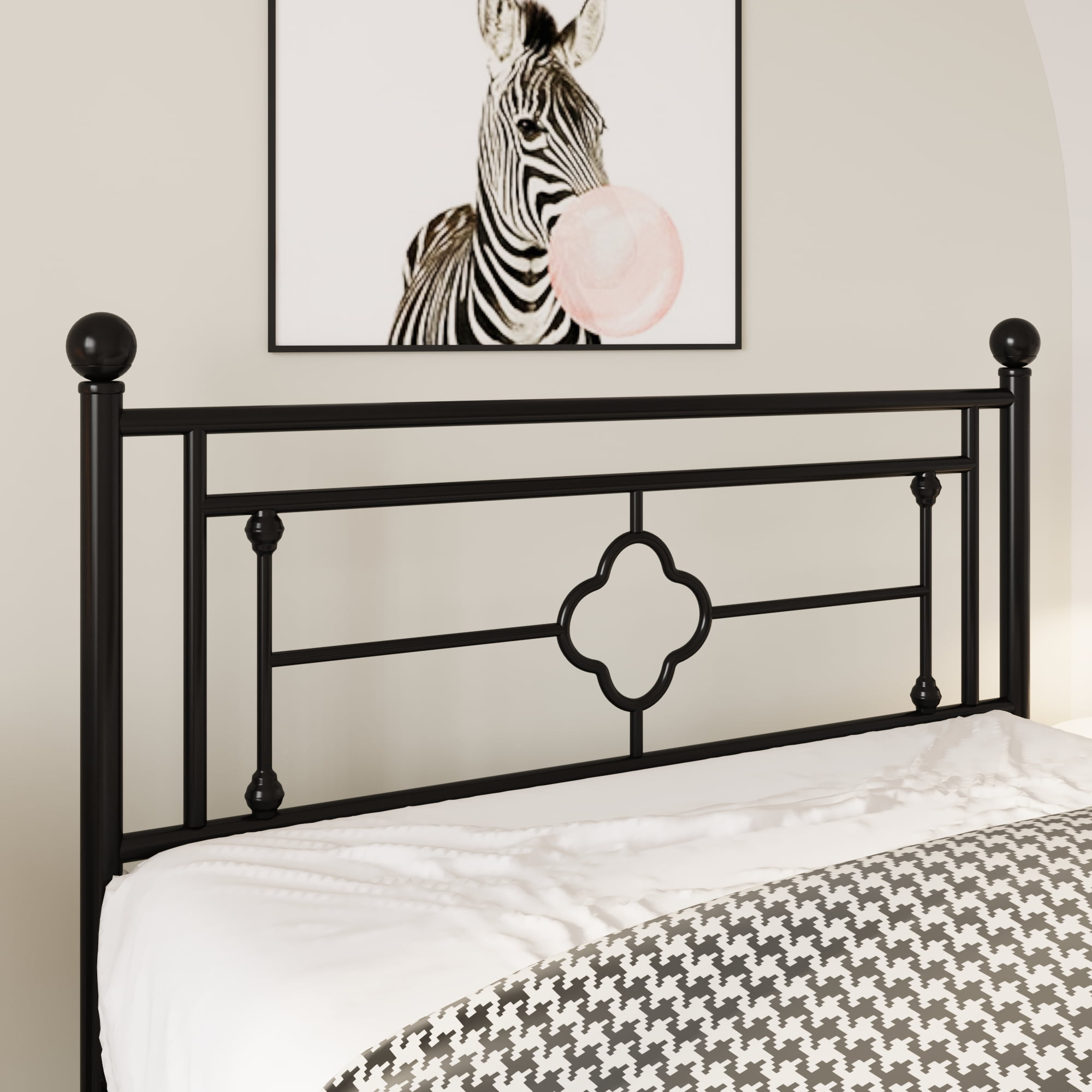 Allewie Queen Size Platform Bed Frame With Victorian Metal Headboard ...