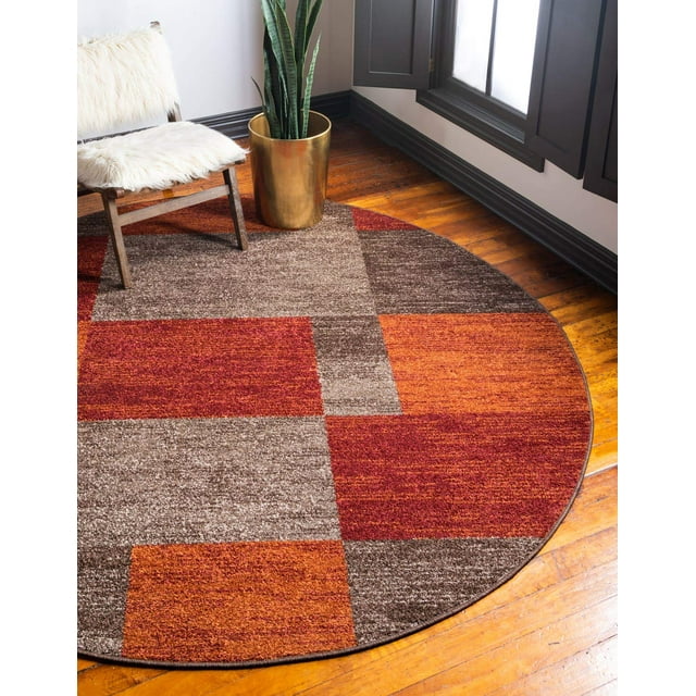Unique Loom Autumn Collection Modern Contemporary Casual Abstract Area Rug, Round 8' 0" x 8' 0", Multi/Beige