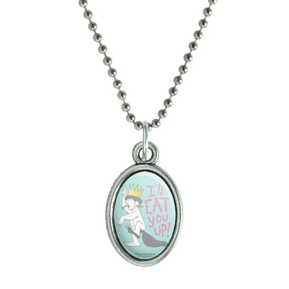 Where the Wild Things Are Eat You Up Antiqued Oval Charm Pendant with Chain