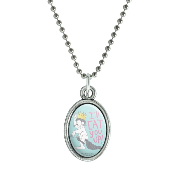 Where the Wild Things Are Eat You Up Antiqued Oval Charm Pendant with Chain