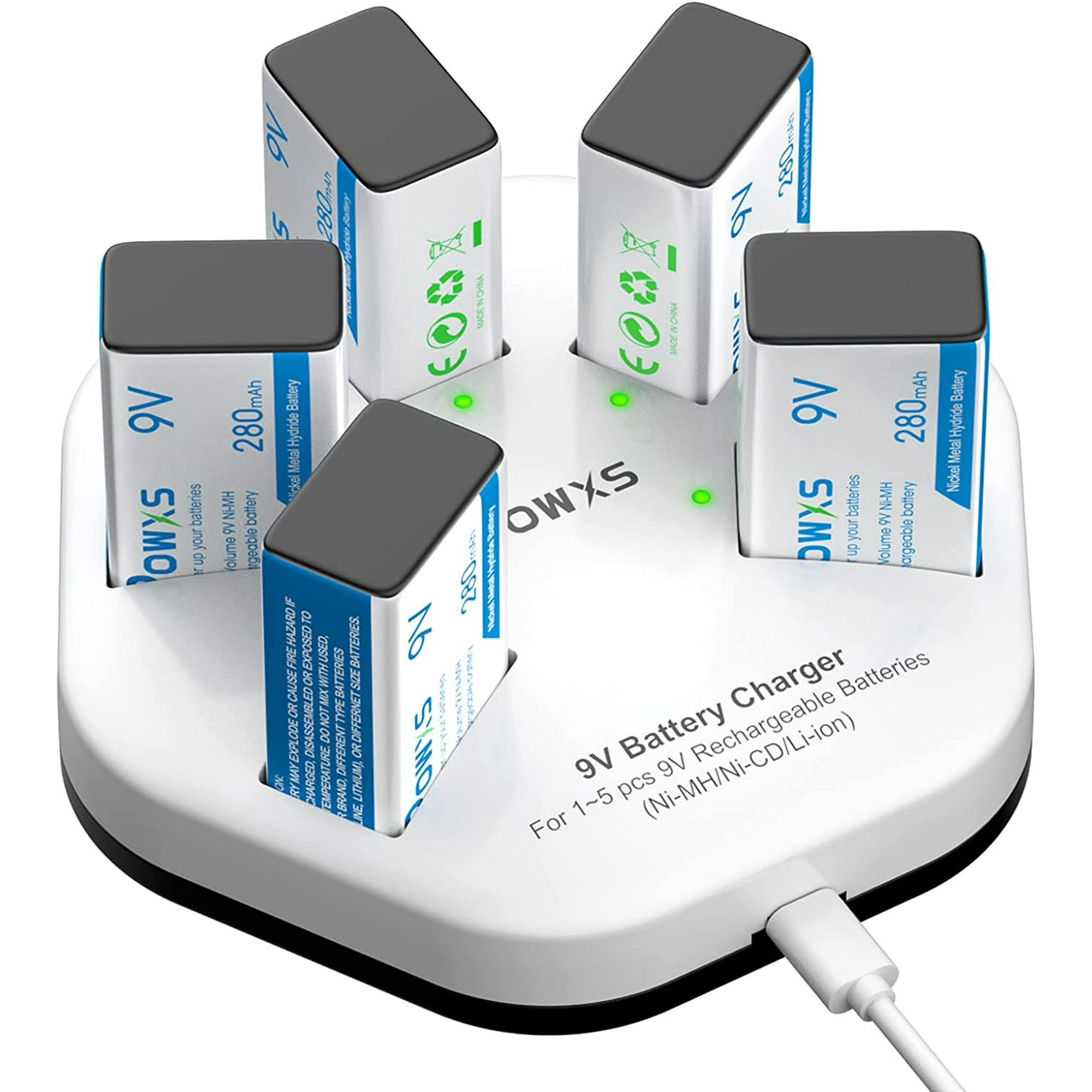 POWXS 5 Pack 9V ies 280mAh NiMH 9V Rechargeable ies with 5 Bay Independent  9V y Charger Set | Walmart Canada