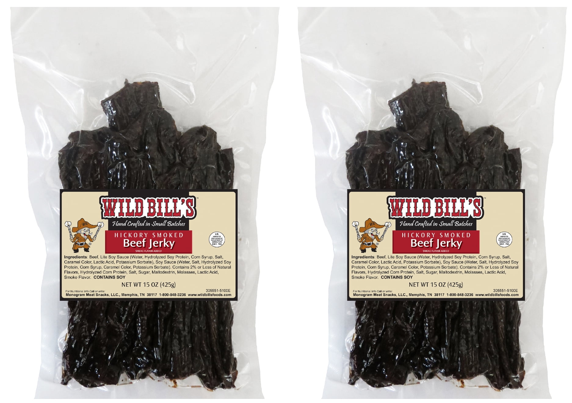 Wild Bill's Original Hickory Smoked Beef Jerky Two-Bag Starter Kit (two 15oz bags and 1 jar)