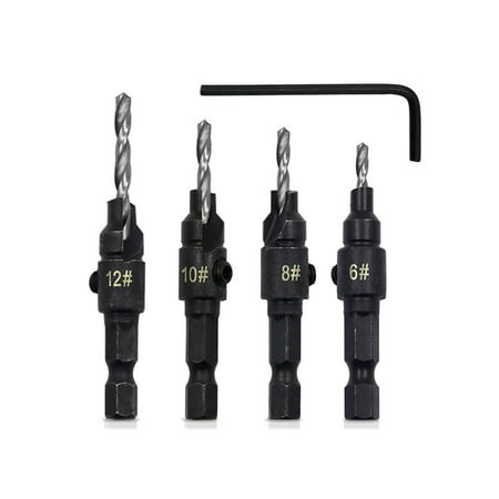 

Seroniy 4 Pcs Countersink Drill Bit Set Woodworking DIY Bits Quick Change High-speed Steel Punching Replacement Wood Hand Tools