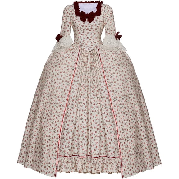 Women's Rococo Ball Gown Gothic Victorian Dress Red Flower