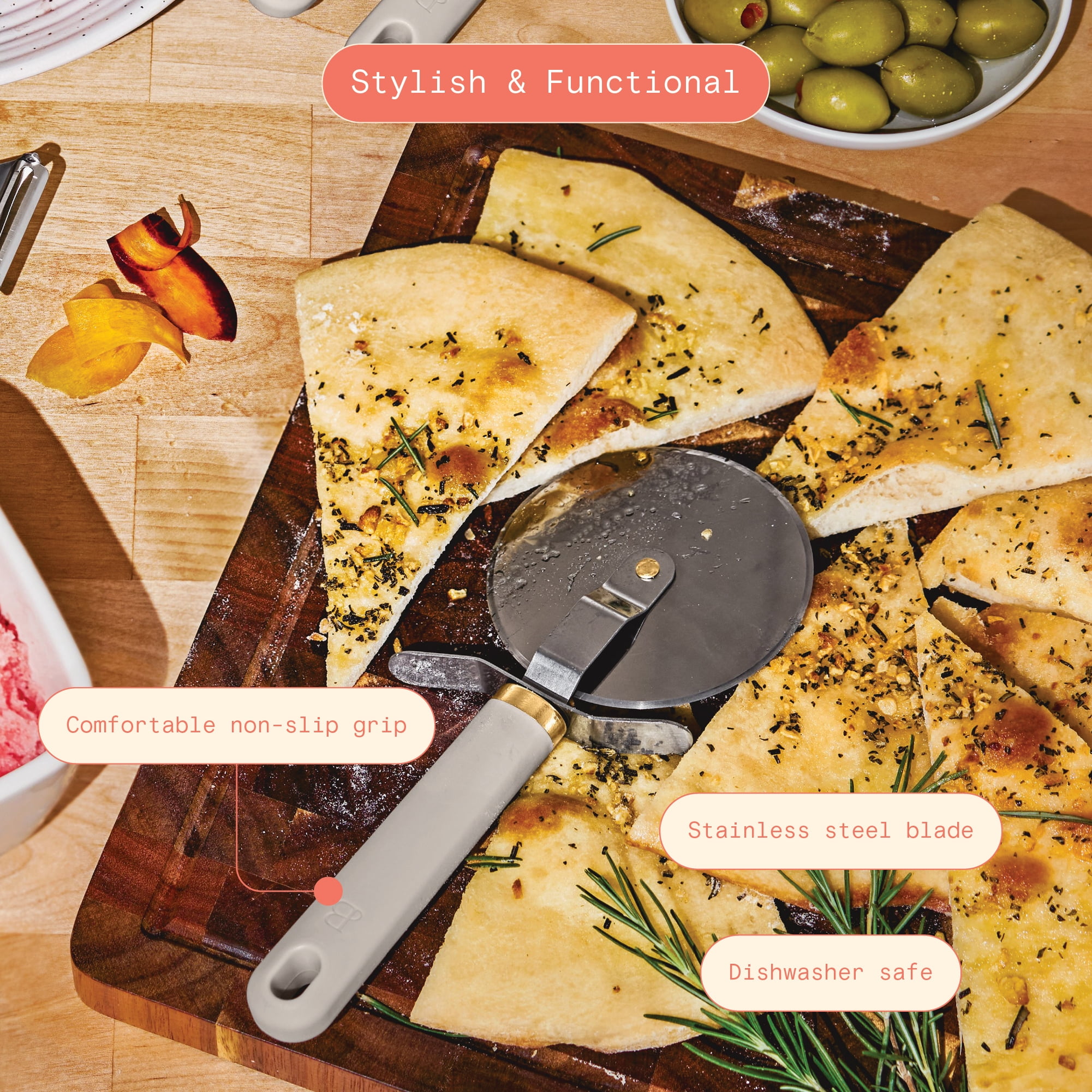 Beautiful Pizza Cutter, Porcini Taupe by Drew Barrymore