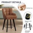 thumbnail image 6 of MultiHaven 26.2-Inch Bar Stools Set of 1,Swivel Counter Height Bar Stool with Plaid Back & Armrests,Solid Wood Legs PU Leather Kitchen Chairs for Bar,Cafe - Brown, 6 of 10