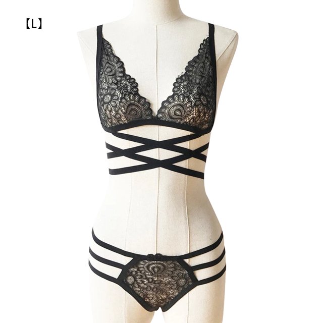 Conjunto de ropa interior encantadora para mujer, vendaje hueco, lencería de encaje floral, ropa de dormir, regalo Sweethay XX000187-03