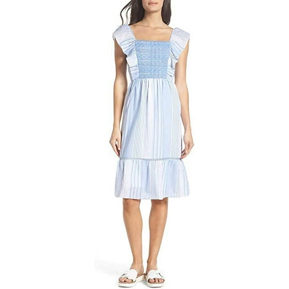 Heartloom Spencer Stripe Ruffle & Lace Sun Dress, Small, Blue
