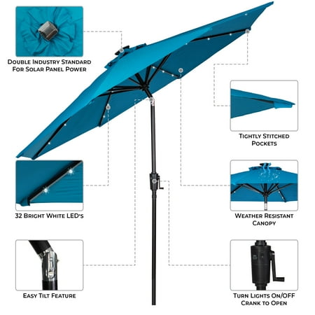 Sun Ray - 9' Round 8Rib Solar Lighted Umbrella - Taupe