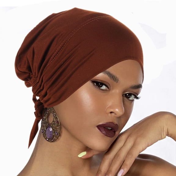 WZXFASHION Chemo Headwear for Women Solid Color with Drawstring Muslim Simple Style Beanie Turbans Cap for Sleep Indoor Relax