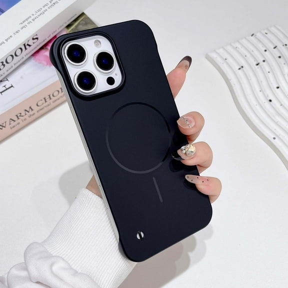 Magnetic Ultra Thin Frosted Designed for iPhone 16 Pro Max Frameless Case, [Compatible with MagSafe] Slim Fit Minimalist Lightweight Matte Hard Cover Protective Borderless Case - Black