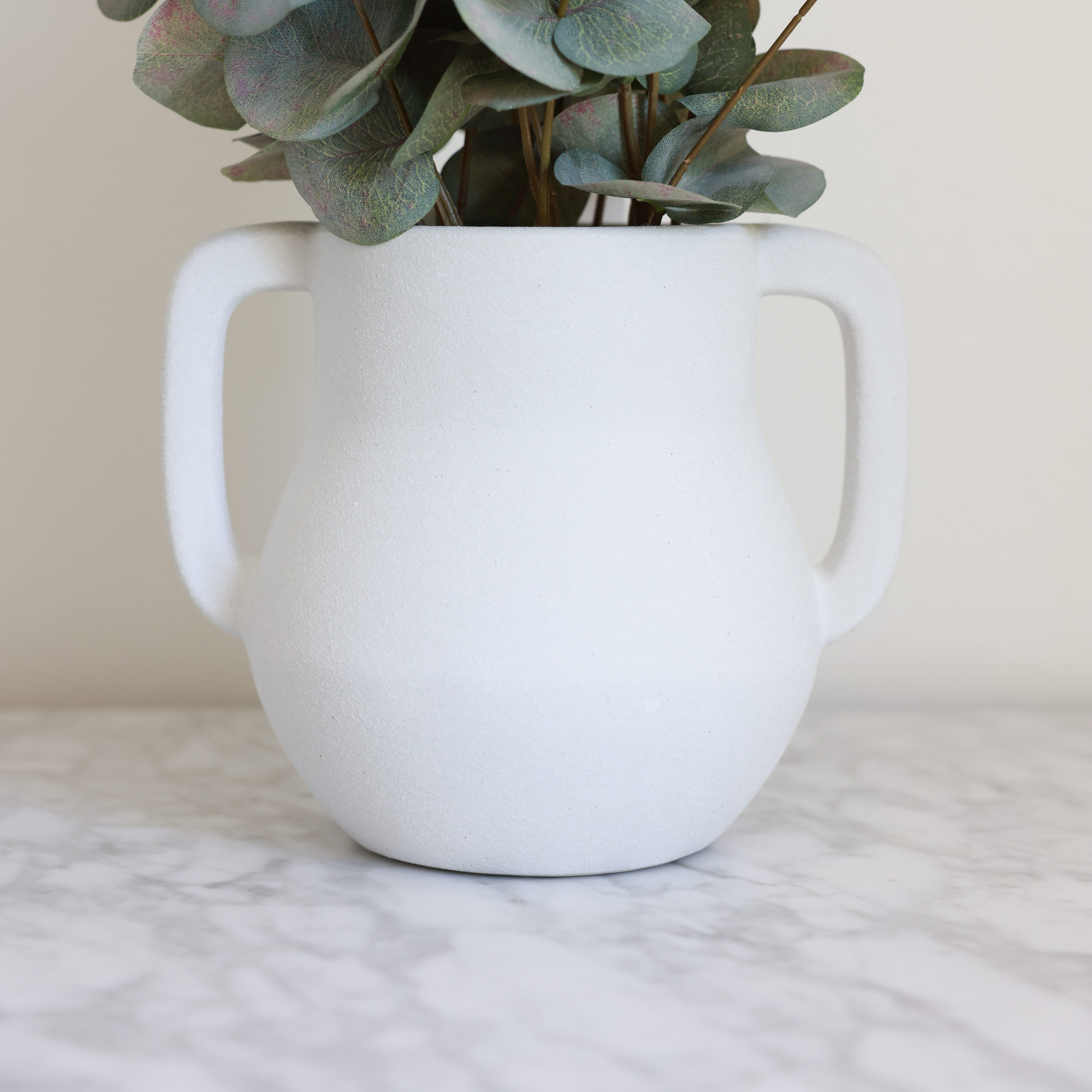 Home Decor Collection 21" Artificial Flora Bunda Eucalyptus in Sand White Ceramic Vase