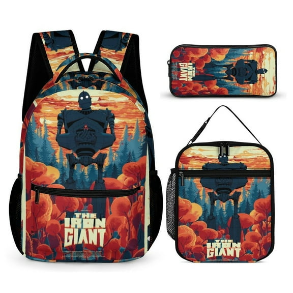 The Iron Giant Movie 3 PC Backpack Set Casual School Bag Daypack with Lunch Bag Outdoor Travel Large Capacity BagsOne Size