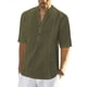thumbnail image 1 of Camisas de lino para hombre, de manga corta, informales, de algodón, con botones, estilo henley, para playa, de verano, corte regular, 1 of 5