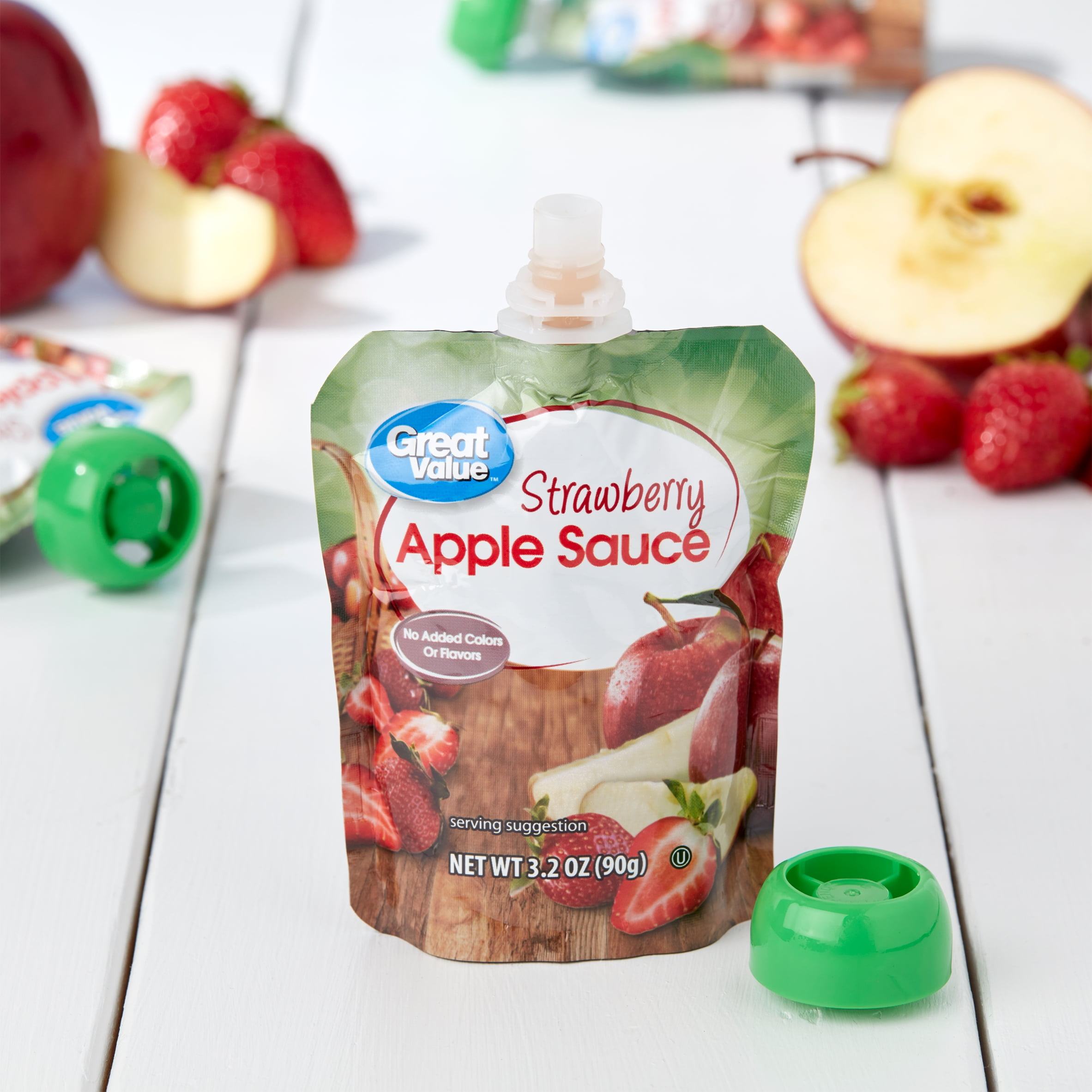 (4 pack) Great Value Strawberry Applesauce, 3.2 oz, 12 Count