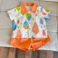 thumbnail image 1 of Conjunto de ropa de verano para niños, camisa y pantalones cortos con solapa estampada para niño, 2 uds., vestido elegante con cuello de pétalo para niñas, traje para hermanos y vacaciones, 1 of 6