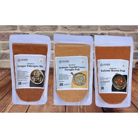Mylapore Kitchen Mix Combo B - Iyengar Puliyogare Mix , Agathi Keera (Paruppu Podi) , Kalyana Rasam , Panagam [ Pack of 4 ]