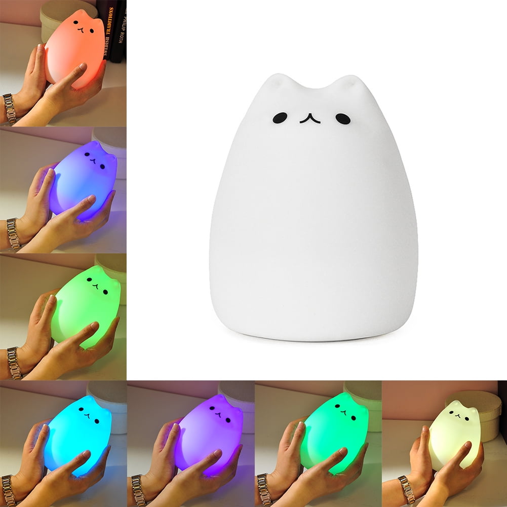 Silicone Cat LED Children Animal Night Light USB Soft Cartoon Baby Nursery Lamp 