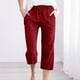 thumbnail image 2 of Pantalones anchos con cordón elástico y cintura alta para mujer: pantalones rectos cómodos e informales con bolsillos, algodón, S-XXL, 2 of 5