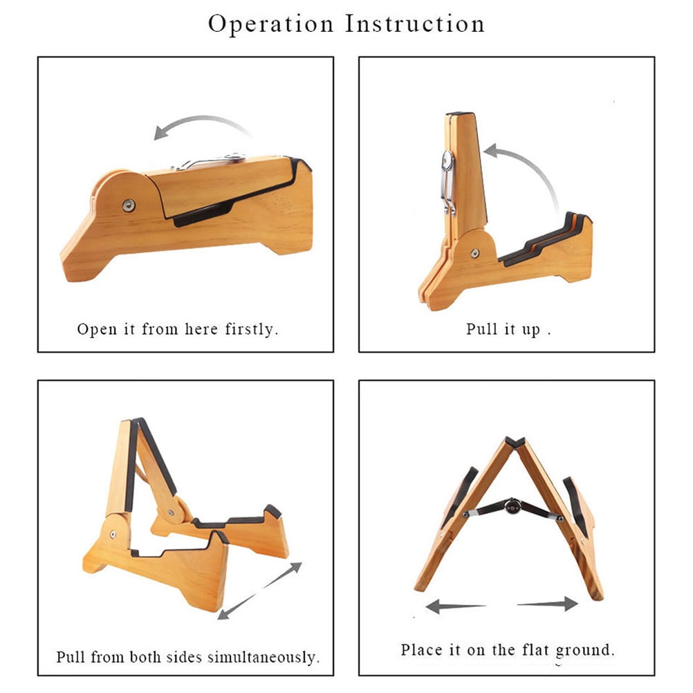 LULULION Foldable Wood Guitar Stand Light Brown Portable Support Rack for Musical Instruments