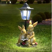 Solar Garden Outdoor Statues Rabbit Family with Light, Outside-Outdoor Decorations Rabbit Statue for Patio Yard Lawn Walkway Ornaments Clearance Gifts for Mom Grandma Birthday