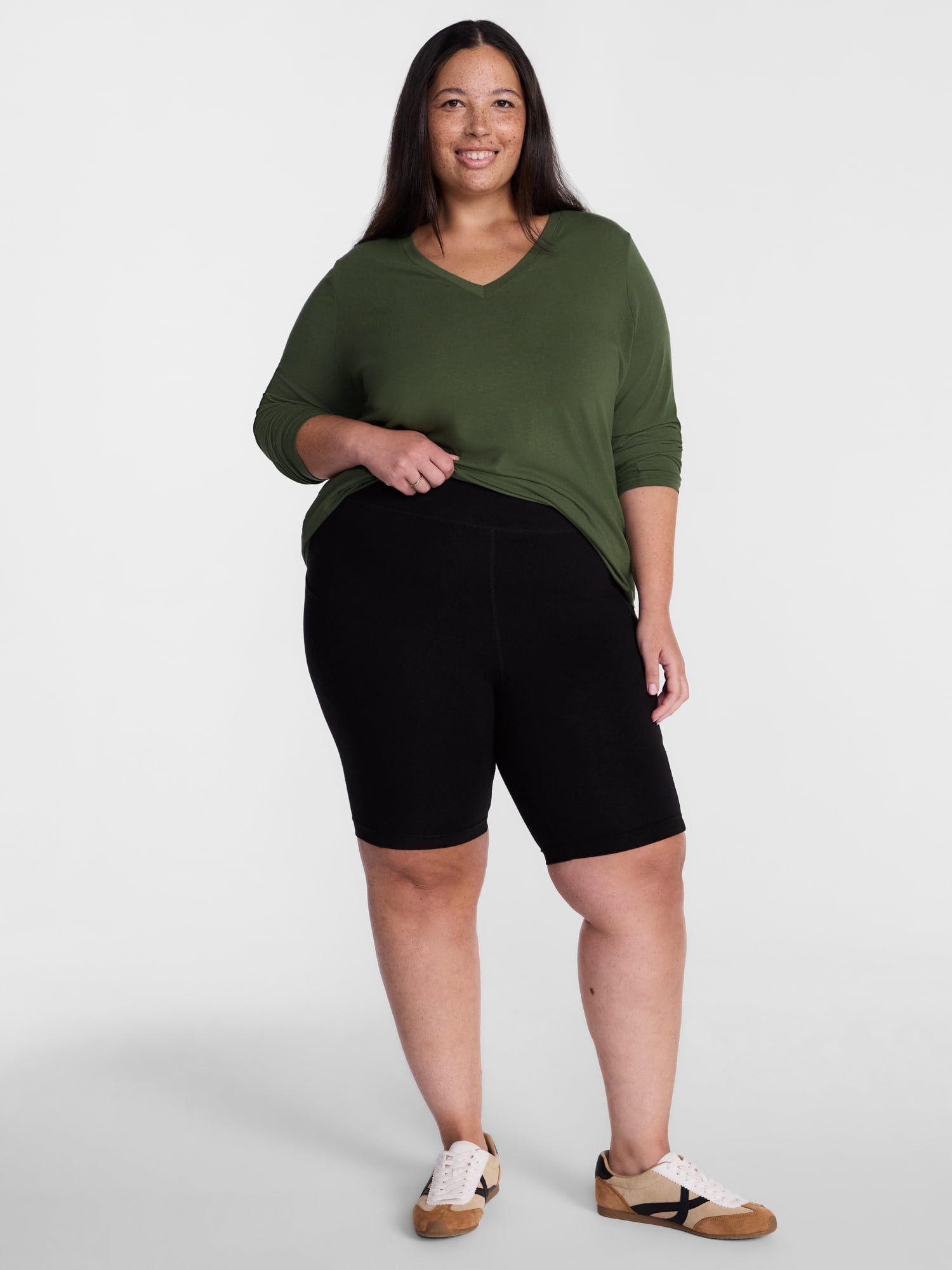 Terra & Sky Women's Plus Size V Neck Tee with Long Sleeves, Size 0X-5X