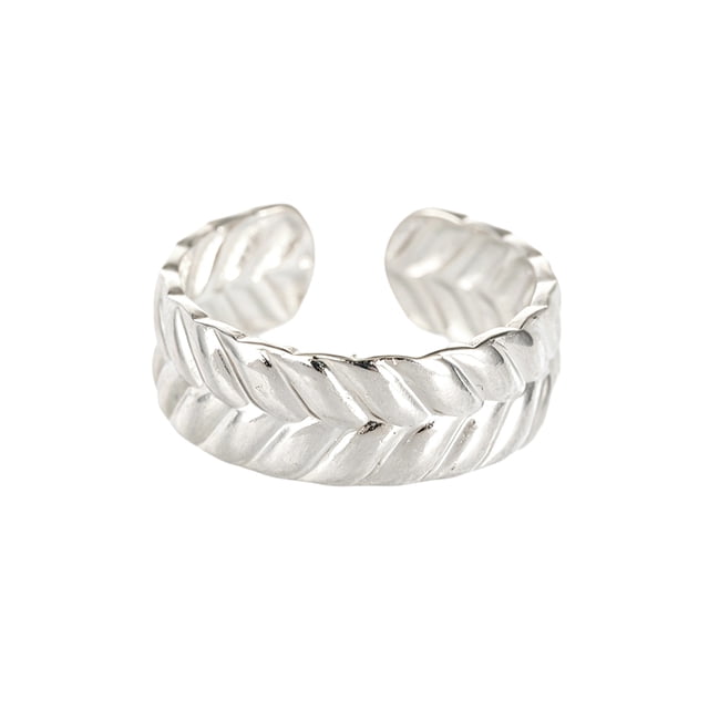 Thumb Ring Retro Leaf Shape Adjustable Opening Design Finger Ring Anti-Oxidation Stainless Steel Finger Band