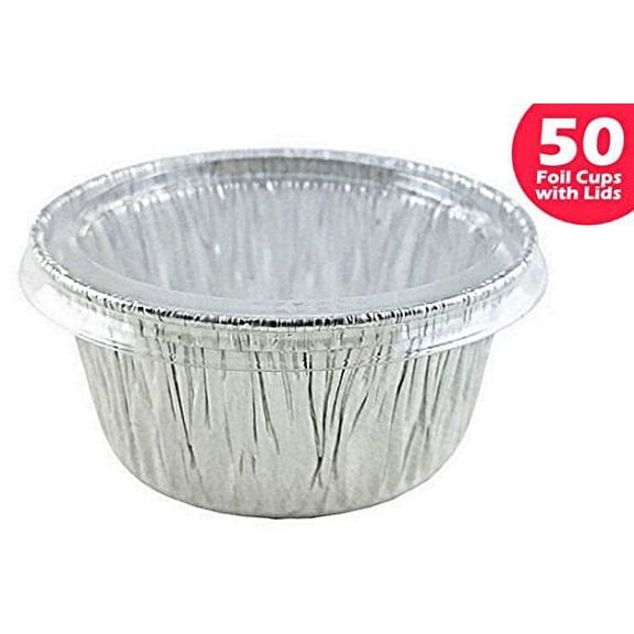 Handi-Foil of America 4 oz. Aluminum Foil Cup w/Clear Plastic Lid 50PK -Utility/Cupcake/Ramekin/Muffin (pack of 50)