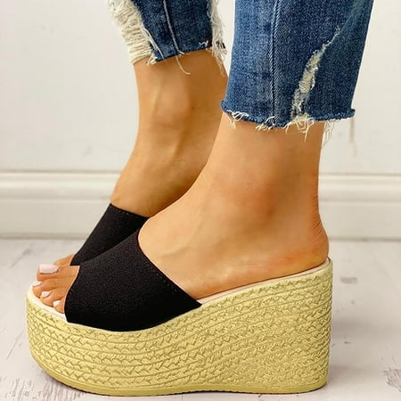 

XIAQUJ Slippers for Women Ladies Wedges Slippers Causal Peep Toe Shoes Classic Fit Sandals Slippers for Women 2024 Black 7.5