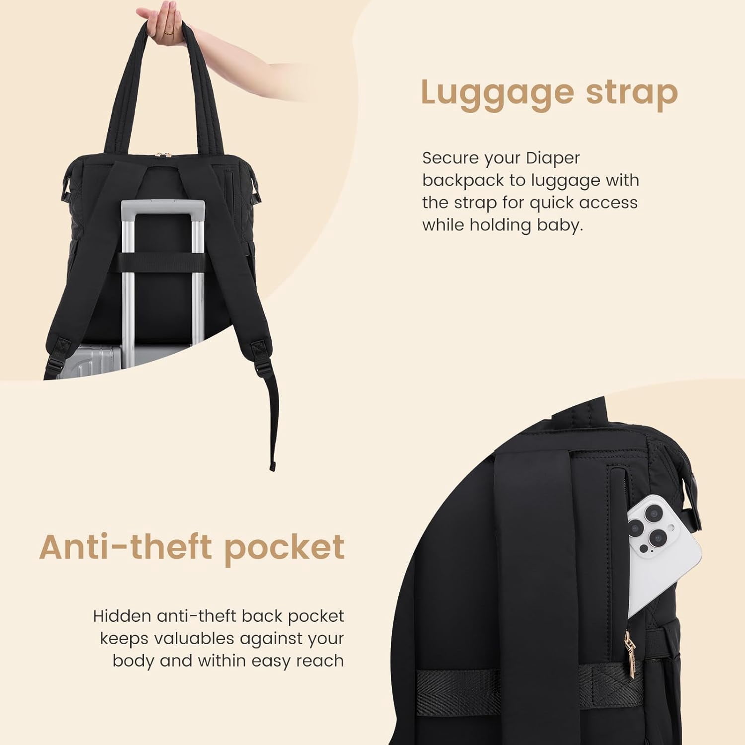 LOVEVOOK Diaper Bag Backpack,Diaper Bag Tote for Mom Dad with Changing Pad,Insulated Pockets, Convertible Lightweight Baby Backpack with Pacifier Case（Khaki）