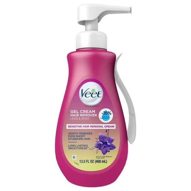VEET Silk and Fresh Technology Legs & Body Gel Cream Hair Remover,  Sensitive Formula,  FL OZ Pump Bottle (Packaging May Vary) 