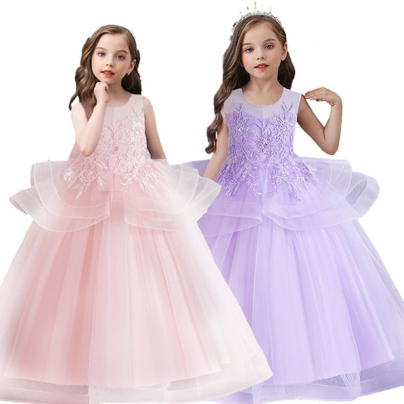 Esaierr Kids Girls Dress Pageant Princess Wedding Prom Ball Gown Dresses Flower Girl Dress Girls Tulle Dresses Wedding Bridesmaid Dress Toddlers Lace Wedding Party Flower Dress for 5-14 Years