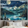 thumbnail image 2 of GOSMITH Mountain Tapestry Nature Forest Tree Tapestries for Bedroom Aesthetic Starry Night Moon Stars Tapestrys Wall Hanging Teal Abstract Wall Tapestry for Dorm Living Room Painting, 2 of 6