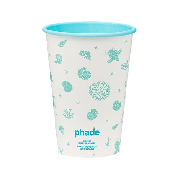 Phade 16 oz Compostable Paper Hot Cups with Lids, 10 Count, Sealife Design