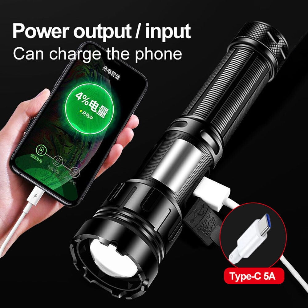 A800 20W Spotlight 2000LM Lampe de poche LED rechargeable par USB (noir