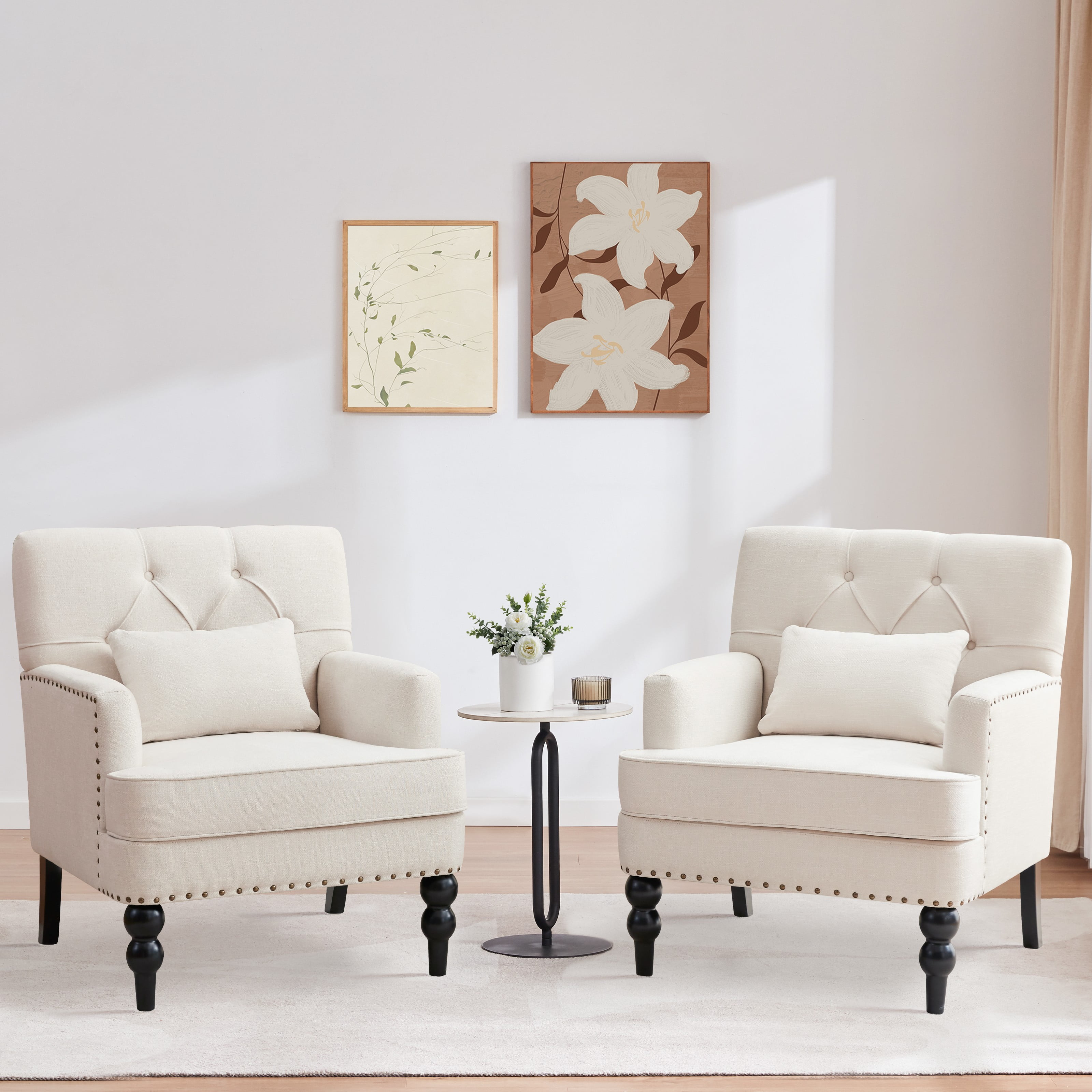 HUIMO Tufted Club Chair Set of 2,Accent Chair with Lumbar Pillow