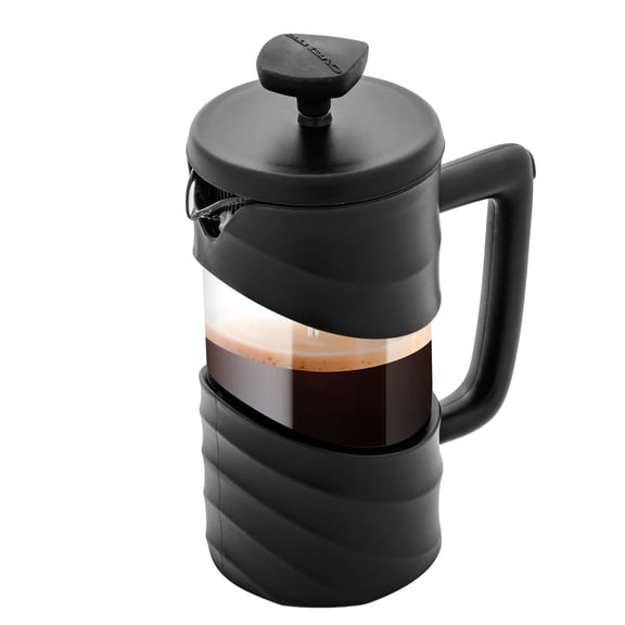 OVENTE 12oz French Press Coffee Maker with 4-Level Filtration, Black FPW12B Heat-Resistant Borosilicate Glass Cafetiere, Dishwasher Safe Stainless Steel Filter, Compact Cold Brew for Travel & Camping