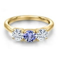 thumbnail image 3 of Gem Stone King 10K Yellow Gold Blue Tanzanite and White Moissanite Engagement Ring for Women | 1.46 Cttw | Round 5MM | Gemstone December Birthstone | Size 8, 3 of 7