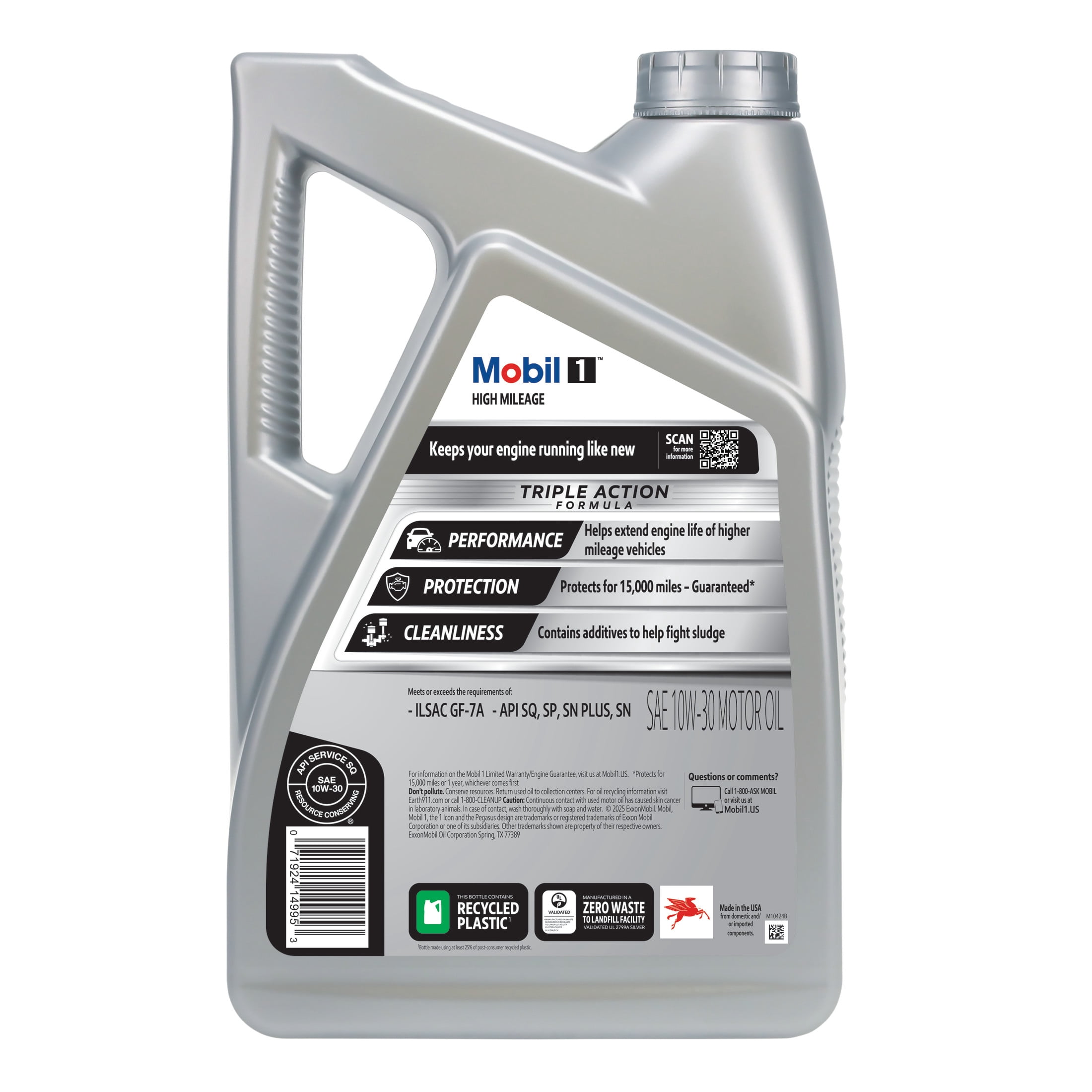 Mobil 1 High Mileage Full Synthetic Motor Oil 10W-30, 5 Quart