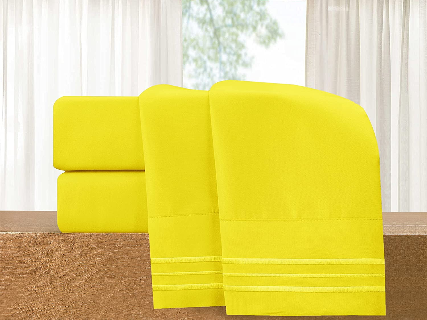 Elegant Comfort 4-Piece Microfiber Sheet Set, Deep Pocket, Wrinkle Resistant & Fade Resistant, California King, Yellow