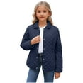 thumbnail image 3 of AHTJRT Quilted Puffer Jacket for Kids Lapel Long Sleeve Snap Button Down Outerwear with Pockets Thermal Fall Winter Windproof Coats Dark Blue 9-10 Years, 3 of 10
