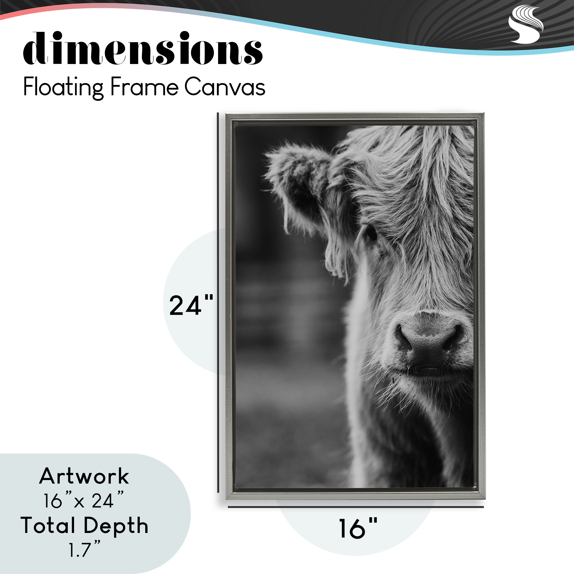 Baby Cow Face Gray Framed Floater Canvas Wall Art, design by Amy Carroll
