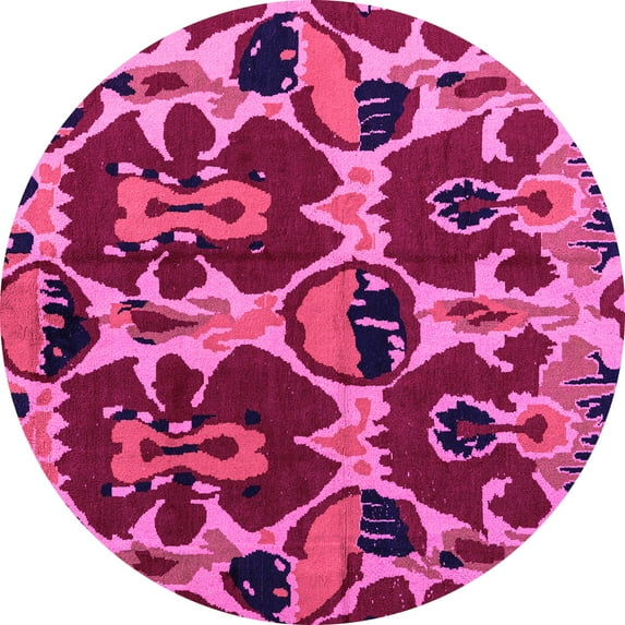 Ahgly Company Indoor Round Abstract Pink Modern Area Rugs, 7' Round