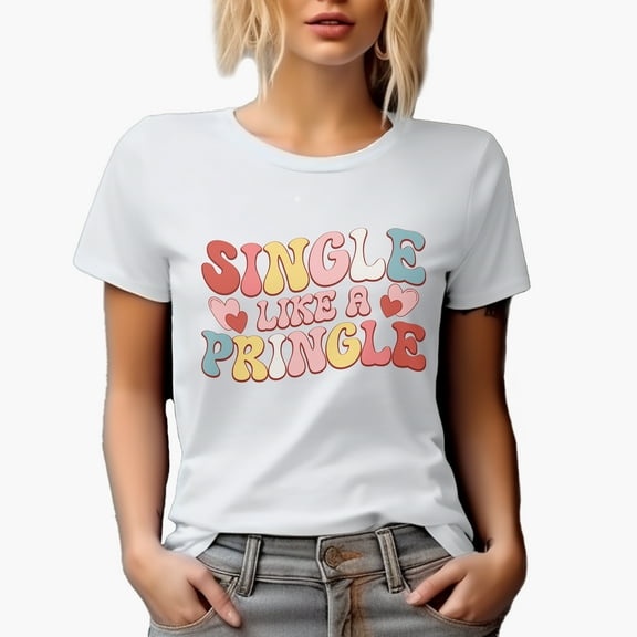 Retro Single Like a Pringle, Groovy Wavy Text, Valentine's Day Gift, White T-Shirt, Small