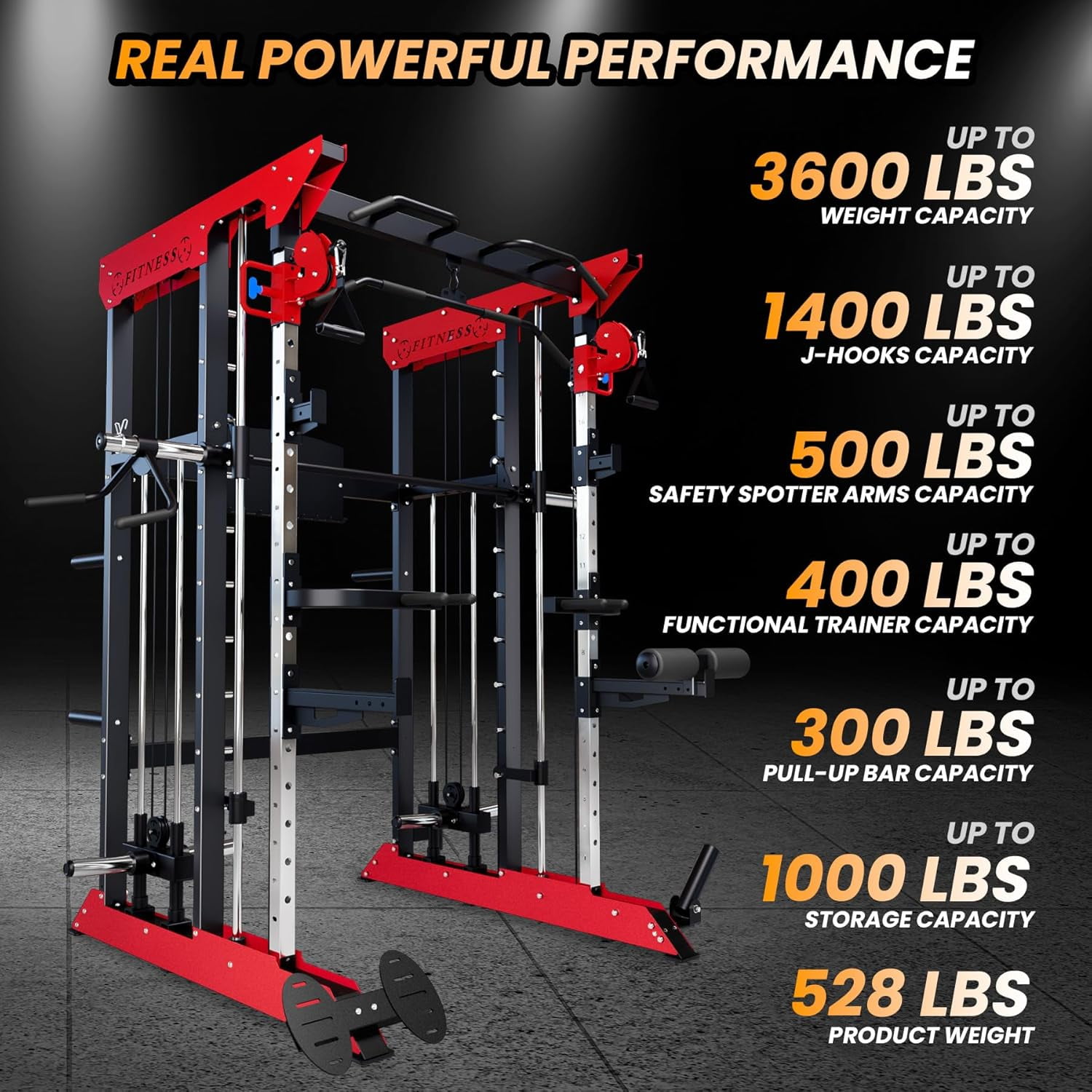 IdealHouse 3600 LBS Power Cage Smith Machine, Multi-Functional All-in-One Power Rack with Cable Crossover, Squat Rack for Home Gym