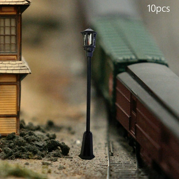 Lámparas de poste de luz de 10 piezas, escala HO, paisaje en miniatura, diseño de construcción de caminos, lámparas de ferrocarril modelo de jardín de luz de la calle Baoblaze farola en miniatura