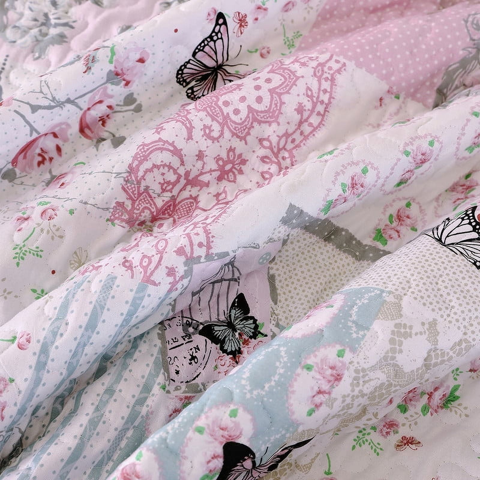 Evenhug Quilts 2-Piece Multi-Color Patchwork Floral Quilt Set With Shams
