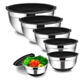 thumbnail image 1 of Set de bowls de acero inoxidable para cocina y recipientes de diferentes tamaños para ensalada, pasta o reposteria | Accesorios de cocina con tapa para almacenar o preparar comida (Black), 1 of 7