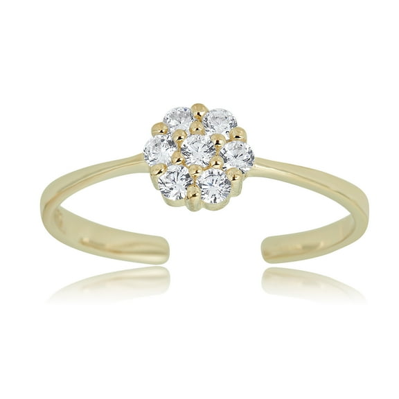 AVORA 10K Yellow Gold Adjustable Flower Cluster Toe Ring with Simulated Diamond CZ